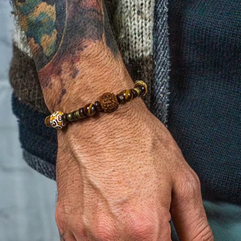 INGX Armband, Holz, Tigerauge Stein, Ethno-Stil, Herren - Bild 2