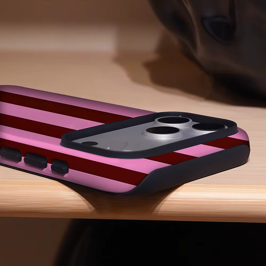Aegis Schutzhülle mit Magnetfunktion für iPhone 17 16 15 14 Plus 13 Pro Max in Rosa-Bordeaux-Streifen-Design - Bild 4
