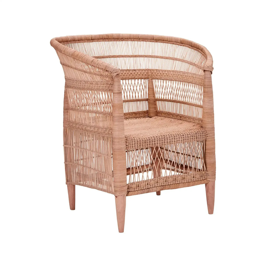 House Doctor Rika Stuhl aus Rattan und Holz in Natur Braun im Lounge-Stil mit geflochtenem Muster - Bild 1