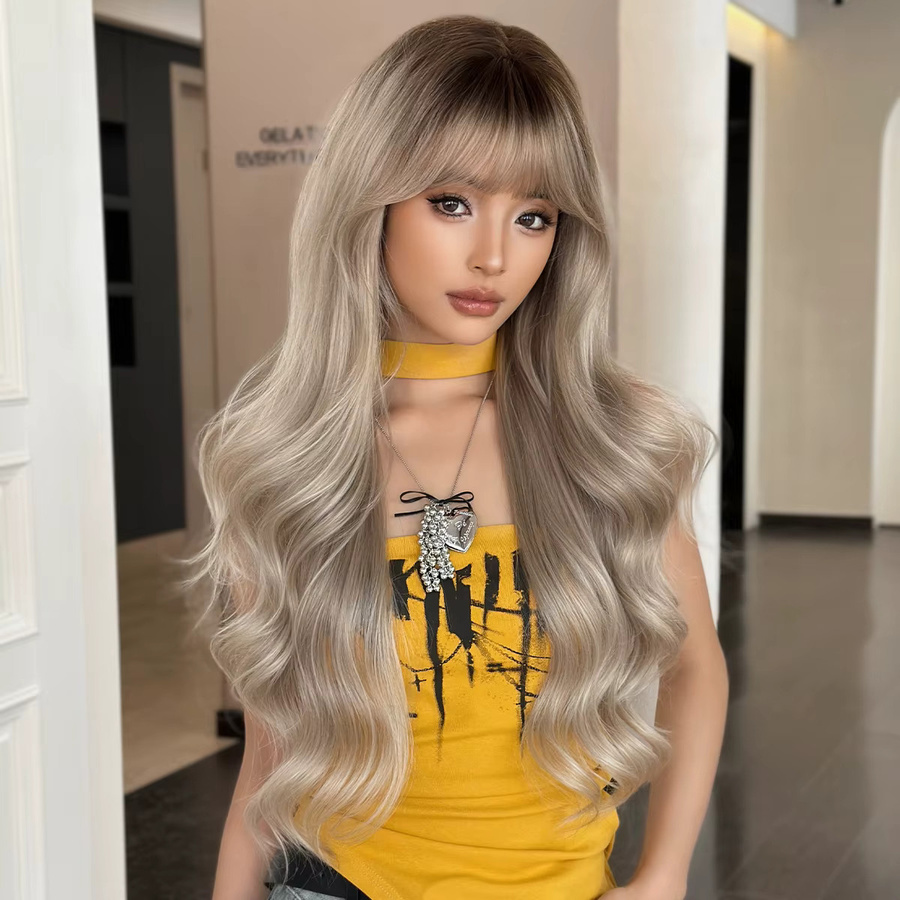 7JHH WIGS Perücke für Damen, lang, gewellt, aschsilber, synthetisch - Bild 2