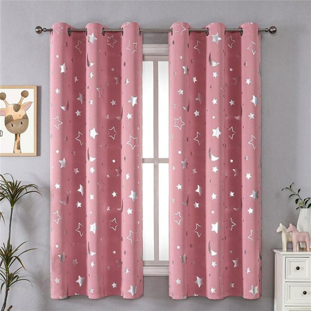 For Future Verdunkelungsvorhänge Silberstern-Mond in Rosa mit Silber, Thermoisoliert und UV-beständig, Ösenvorhänge für Schlafzimmer und Wohnzimmer, Breite: 100 cm, Höhe: 130 cm