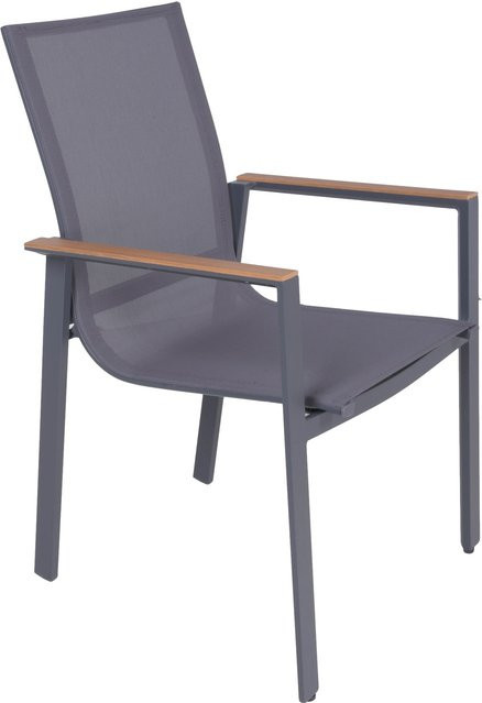 Garden Pleasure Stapelstuhl Silea 2er Set Anthrazit mit Armlehnen aus Aluminium und Textilene - Bild 1