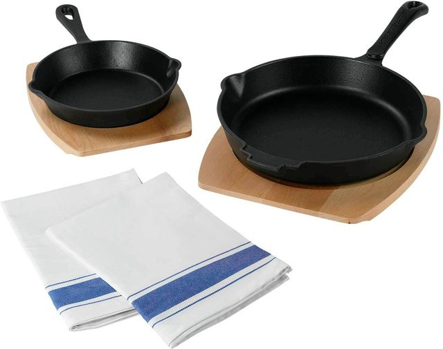 Freyersbacher Gusseisenpfannen-Set 2-teilig aus emailliertem Gusseisen in Schwarz mit Ausgießrand und Backofeneignung - Bild 1