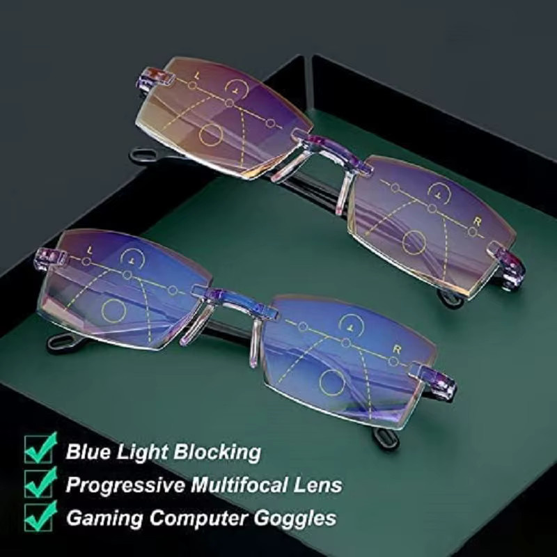 Neue Diamant-cut Lesebrille, randlos, rechteckig, Metall, Männer - Bild 2