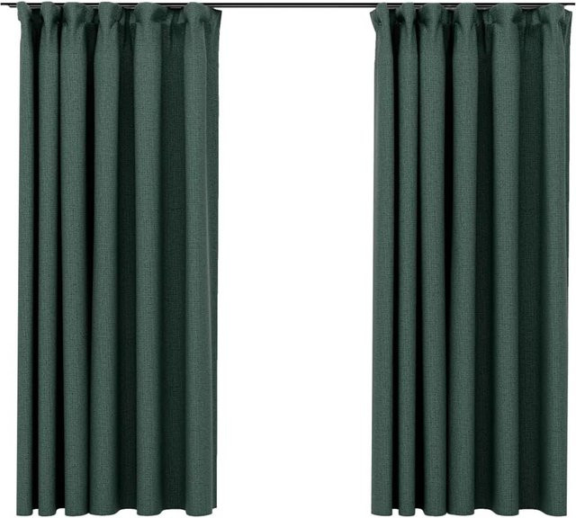 vidaXL Verdunkelungsvorhänge in Leinenoptik mit Haken, 2 Stück, Grün, B: 140 cm, H: 175 cm - Bild 1