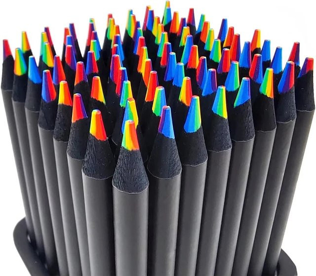 10 Stück 7-in-1 Regenbogen-Zeichenstifte aus Holz in Schwarz und Mehrfarben zum Skizzieren, Kritzeln und Malen - Bild 1