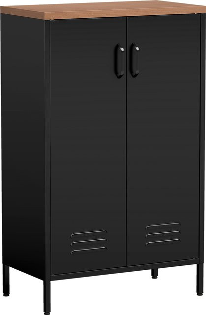 Aosom Küchenschrank aus Stahl im Industrial Design mit 2 Türen und verstellbaren Einlegeböden, Schwarz/Braun Holzoptik, B: 65 cm, T: 35 cm, H: 106 cm - Bild 1