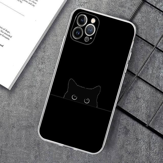 Handyhülle mit süßem Katzen-Linien-Design für Apple iPhone Modelle in Schwarz und Transparent - Bild 1