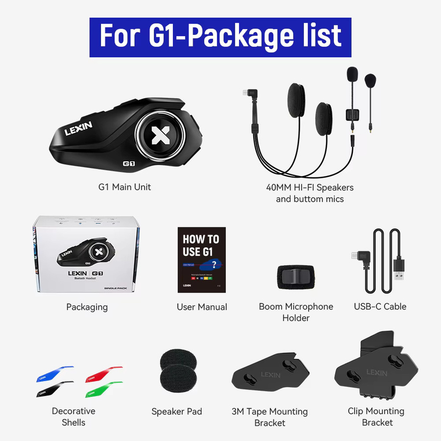 Lexin G1 Motorrad-Bluetooth-Headset für den Helm mit Bluetooth 5.0 und High-Definition-Lautsprechern - Bild 5