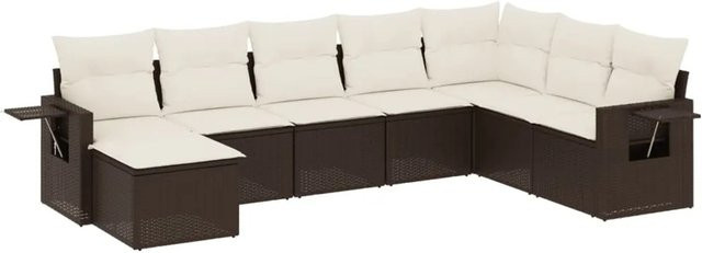 vidaXL 9-tlg Garten-Sofagarnitur in L-Form aus braunem Poly-Rattan mit Kissen und pulverbeschichtetem Stahlgestell - Bild 1