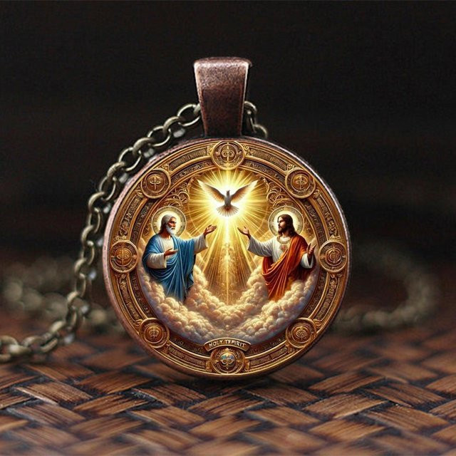 KAYOU Halskette, Dreifaltigkeits-Anhänger, Aluminiumlegierung, Glas, brown, Unisex - Bild 1