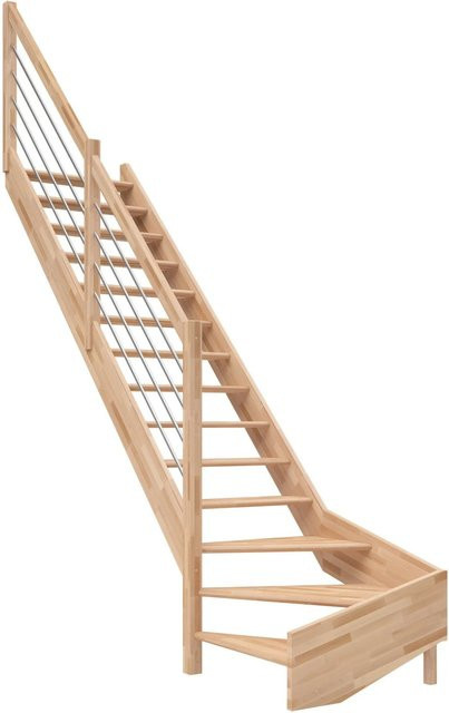 Dolle Raumspartreppe Paris 1/4-gew. Links in Buche Braun mit E-Geländer aus Edelstahl für eine Raumhöhe bis 318 cm, Breite: 83,5 cm - Bild 1