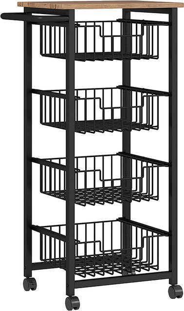 HOMCOM Küchenwagen Servierwagen mit Arbeitsplatte und 4 ausziehbaren Stahlkörben in Eiche, B/T/H: 49,5 x 31 x 91 cm - Bild 1