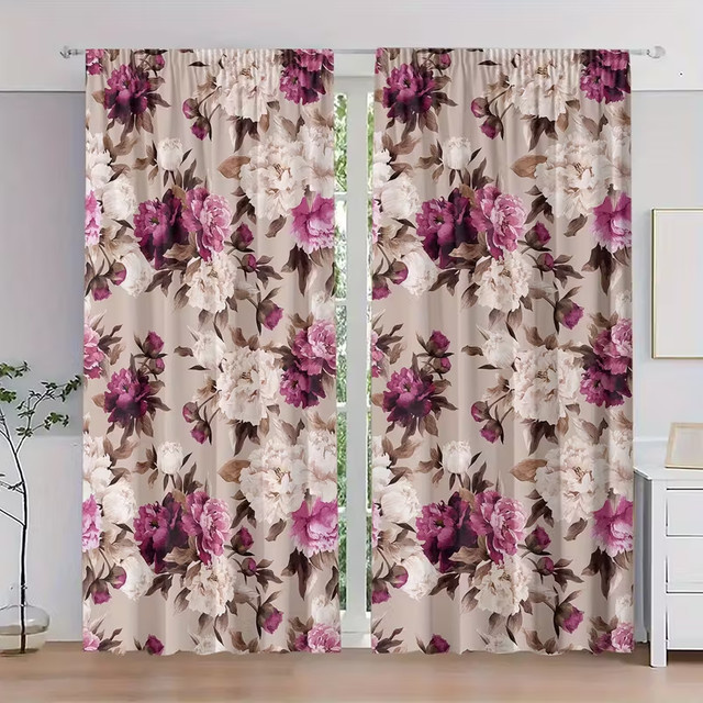 2er-Set lichtundurchlässige Vorhänge mit Pfingstrosen-Blumenmuster in Multicolour - Bild 1