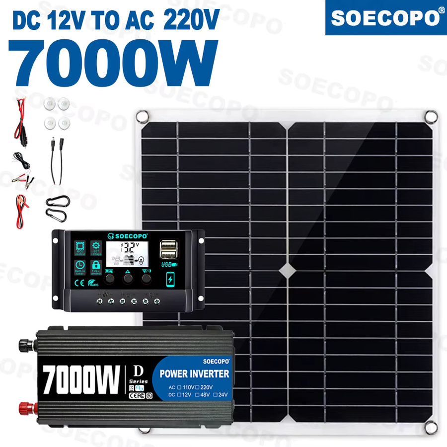 SOECOPO Off-Grid-Solarsystem-Kit mit flexiblem Solarmodul, 750W Wechselrichter der D-Serie und LCD-Solarregler, 12V zu 220V, Schwarz - Bild 7