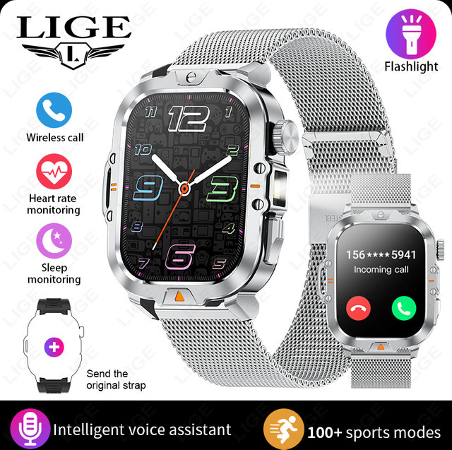 FOXBOX Smartwatch in Silber mit Bluetooth-Gesprächsfunktion, Gesundheits- und Schlafüberwachung sowie LED-Taschenlampe für Damen und Herren - Bild 1
