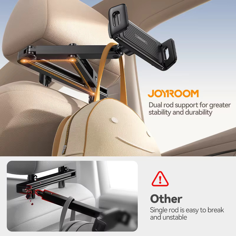 Joyroom 3-in-1 Auto-Kopfstützen-Tablet-Halterung für Rücksitze, dehnbarer Halter für iPad Air/Mini und Samsung Tab, Farbe: Schwarz, passend für Geräte von 4,7 bis 12,9 Zoll - Bild 3