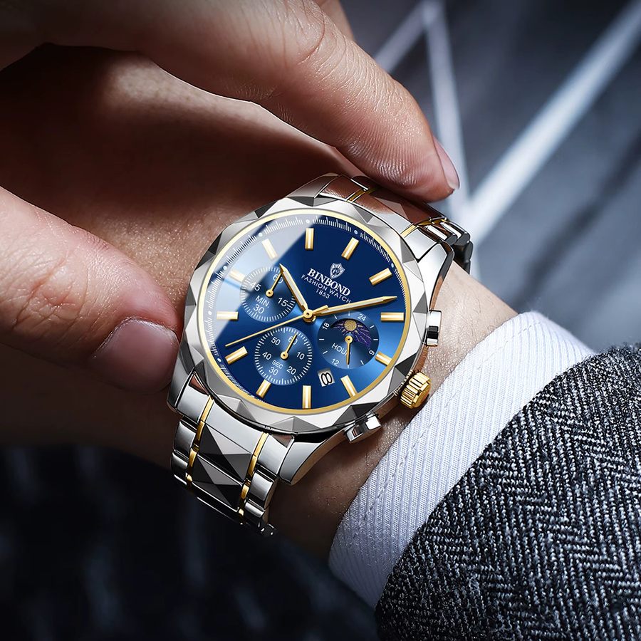 BINBOND Chronograph, Quarz, Edelstahl, Blau, Herren - Bild 4