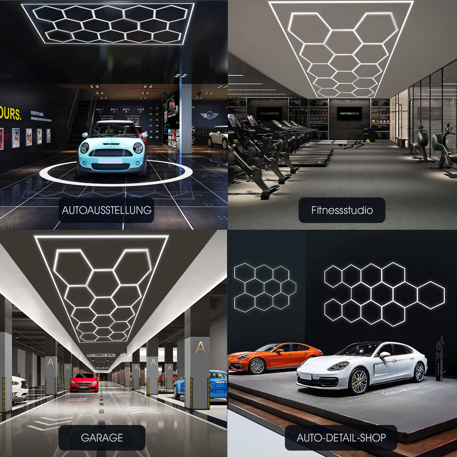 Oyajia 14er-Pack LED-Deckenleuchten in Wabenform, 680 W, 6500 K Kaltweiß, moderne LED-Panel-Beleuchtung für Garage, Werkstatt und Studio, Farbe: Weiß - Bild 2