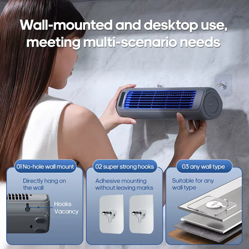 KINSCOTER Tragbarer Turmventilator mit 2000 mAh Akku, leiser Desktop- und Wandventilator mit 3 einstellbaren Geschwindigkeiten - Bild 3