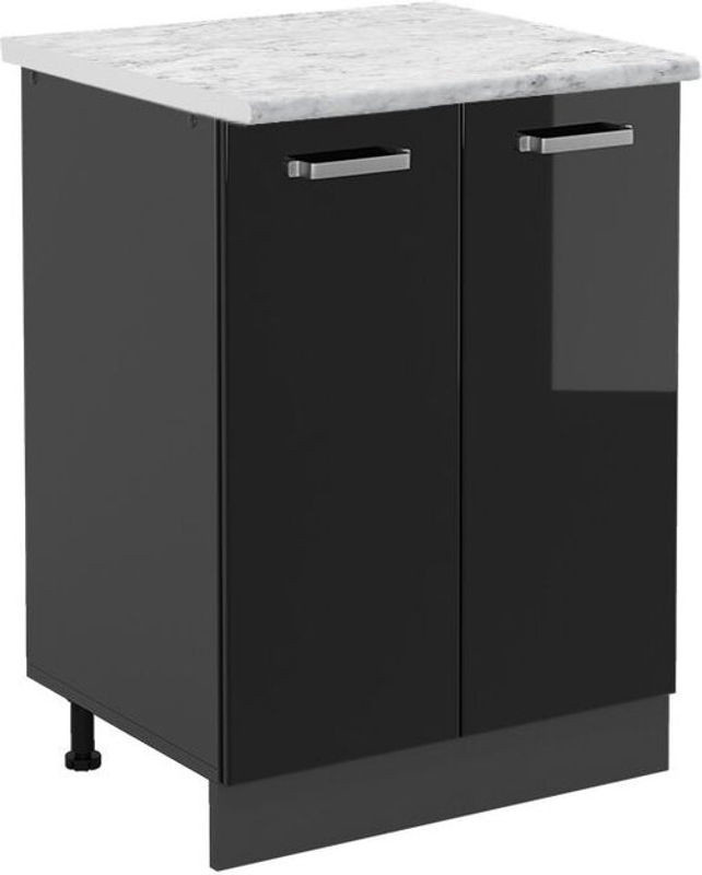 Vicco Küchenunterschrank R-Line in Schwarz Hochglanz mit Marmor-Optik, B: 60 cm, H: 81,6 cm, T: 46 cm - Bild 1