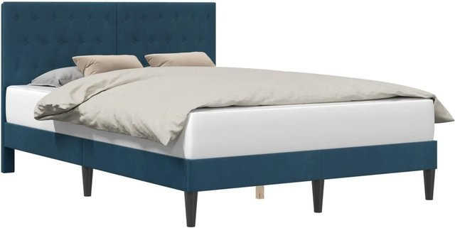 vidaXL Bettrahmen mit Kopfteil aus Samt in Blau, B/T/H: 144 x 202 x 280 cm - Bild 1