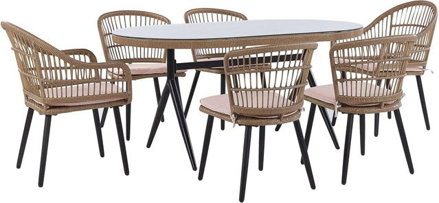Beliani Gartentisch Set ALIANO in Beige, Schwarz und Rosa, B/T/H: 159 x 94 x 74 cm - Bild 1