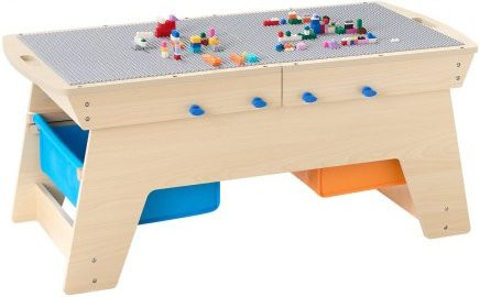 VEVOR Kinder Aktivitätstisch aus Holz mit wendbarer Platte, Spieltisch mit 200 Bausteinen und 3 Aufbewahrungsboxen, Farbe: Braun/Mehrfarbig, B/T/H: 90,5 x 49,7 x 39,3 cm - Bild 1