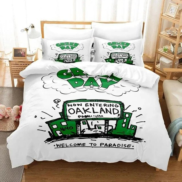 Green Day Welcome To Paradise Bettwäsche-Set aus Mikrofaser mit Bettbezug und Kissenbezug, Farbe: Weiß, B/H: 140 x 210 cm - Bild 1