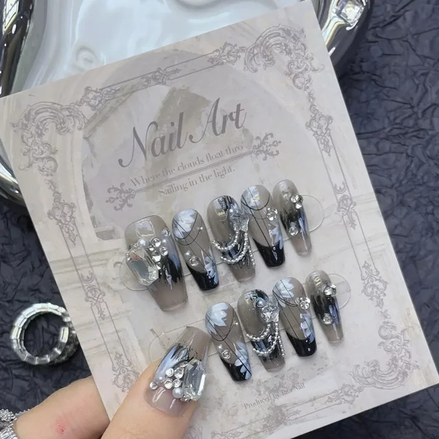 Qsezeny Press on Nails, Schwarz, Glänzend, 10 Stück - Bild 1