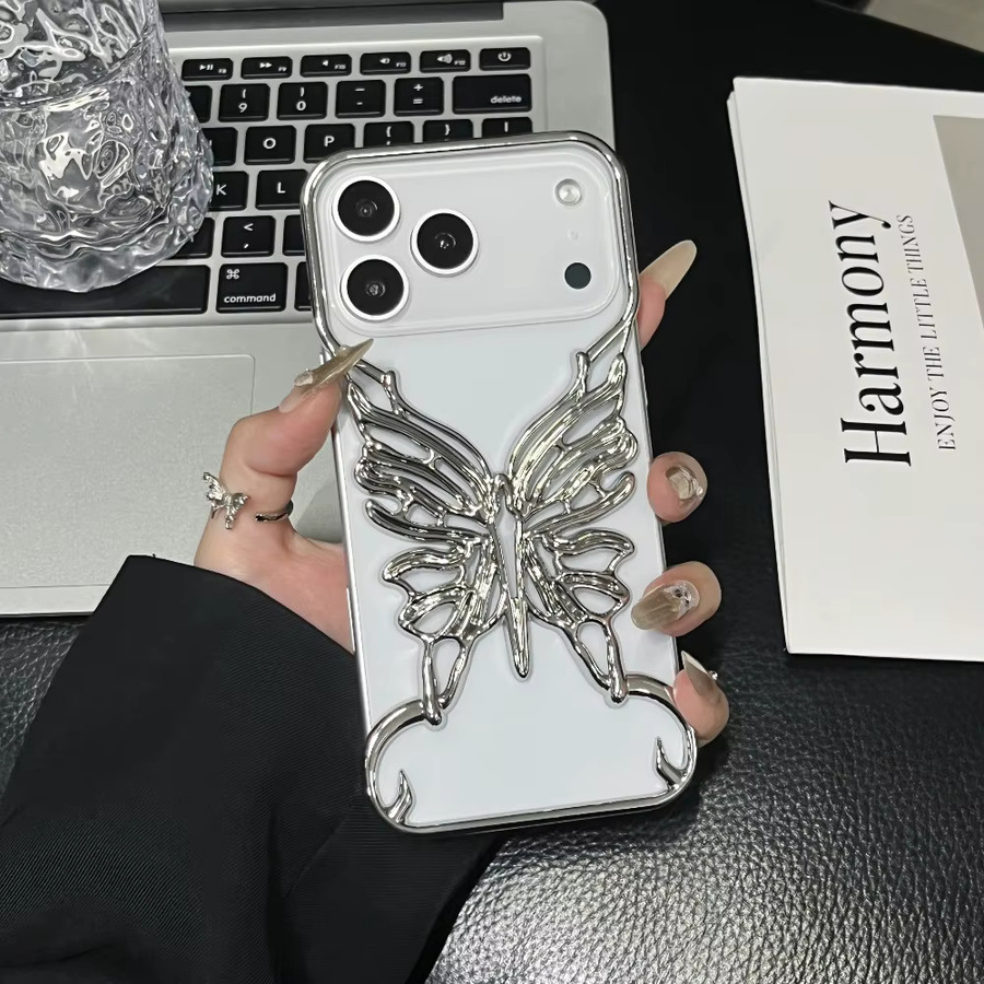 szHAIyu Handyhülle mit hohlem Schmetterlingsmuster für iPhone 17 16 15 14 13 12 Pro Max Plus, stoßfeste harte Abdeckung mit Wärmeableitung, Farbe: Gold - Bild 2