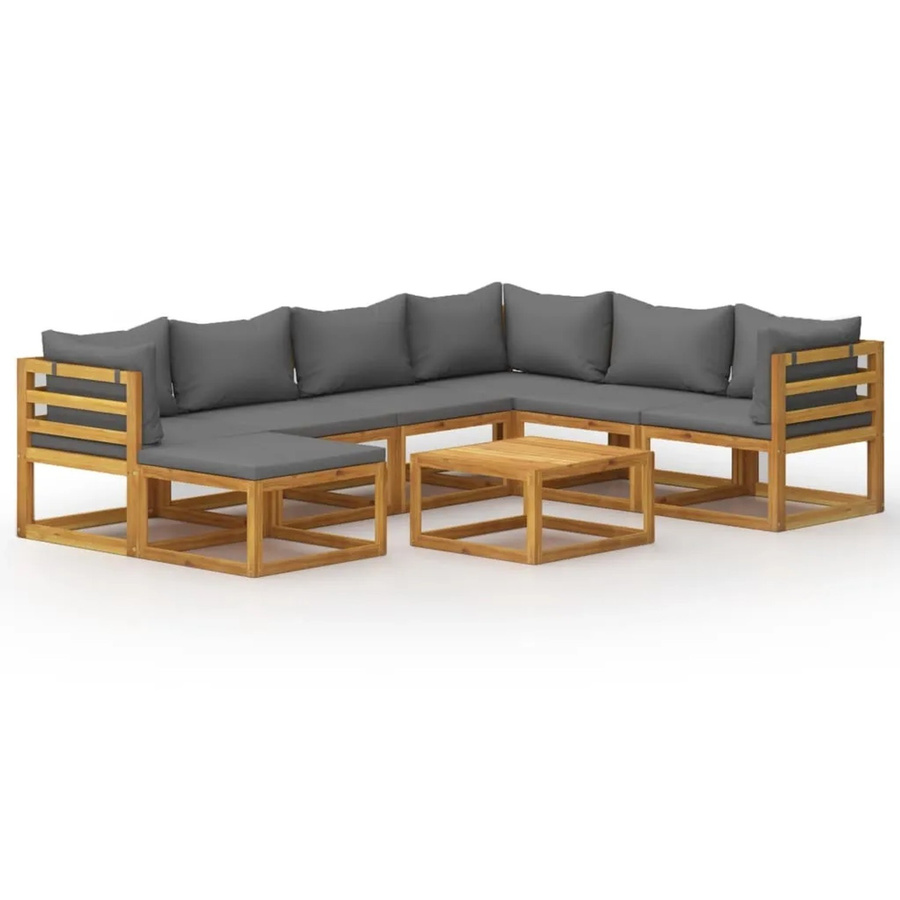 vidaXL 8-tlg. Garten-Lounge-Set in U-Form aus Akazienholz mit grauen Auflagen - Bild 2