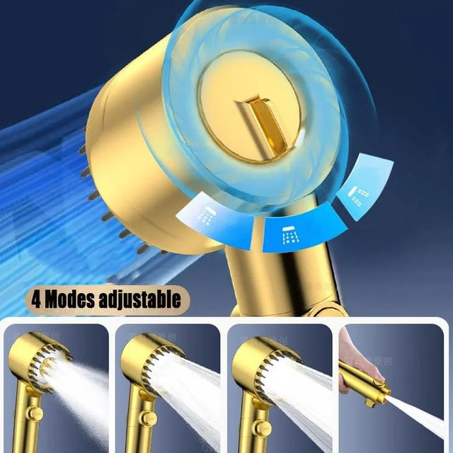 AQUREOW Goldener 4-Modus Druckverstärkungs-Duschkopf mit Filter und Ein-Tasten-Wasserstopp - Bild 1