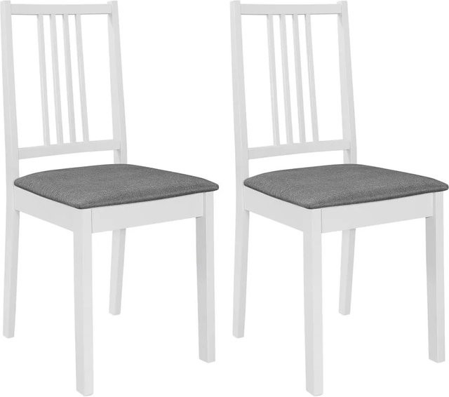 vidaXL Esszimmerstühle aus Massivholz mit Polsterung, 2er Set, Weiß-Grau - Bild 1