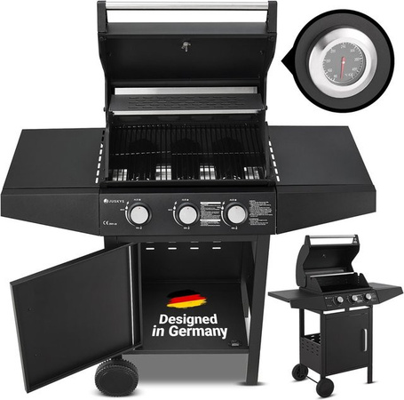 Juskys BBQ Gasgrill Louisiana mit 3 Brennern, Schwarz, emaillierter Stahl und Abdeckplane
