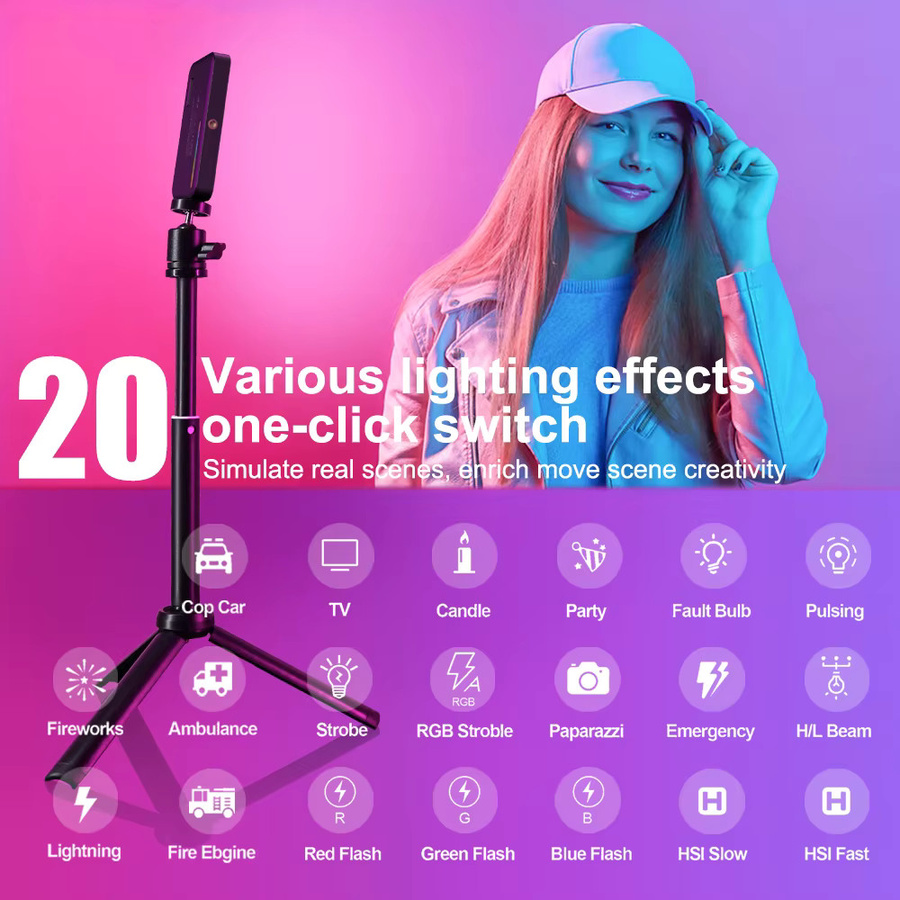 LUXCEO V10 PRO LED-Videoleuchte RGB Kamera-Leuchte in Schwarz mit CRI95+ und Dimmfunktion für Selfie, Live und Vlog - Bild 2