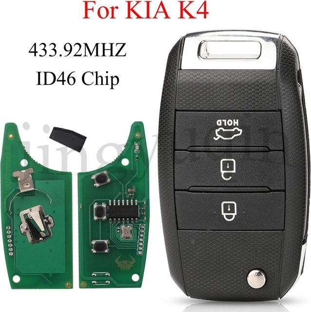 Jingyuqin Auto Fernbedienung Flip Key für Kia K4 Carens DJ3244 DJ5804 95430-A4200, 3-Tasten, 433,92 MHz, ID46 Chip, Schwarz - Bild 1