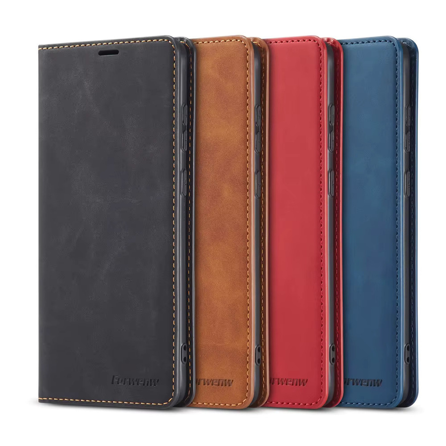 AIERHEBA Leder Magnetische Flip Case Brieftasche mit Kartenfach für iPhone 11 bis iPhone 17 Pro Max in Blau und Braun - Bild 4
