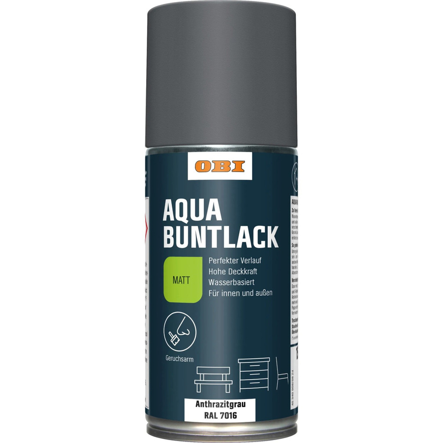 OBI Buntlack Spray Anthrazit RAL 7016 matt, wasserbasiert, 150 ml - Bild 2