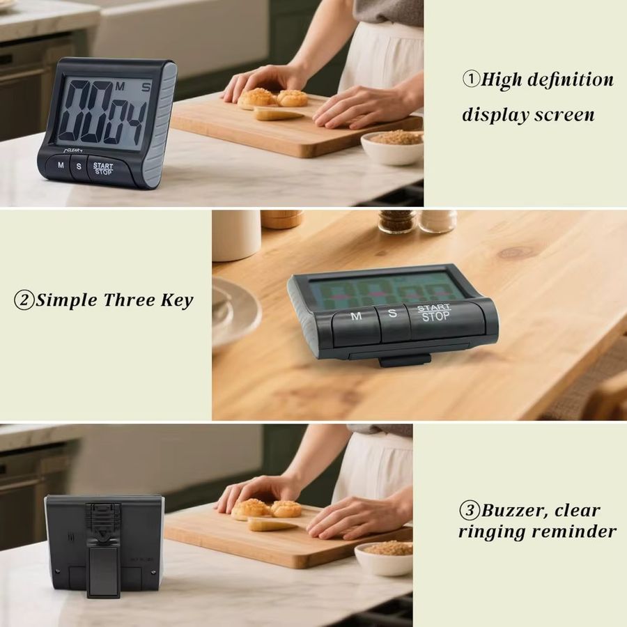 Magnetischer digitaler Küchentimer von FEB.WIND in Schwarz mit lautem Alarm für Küche, Studium und Arbeit - Bild 5