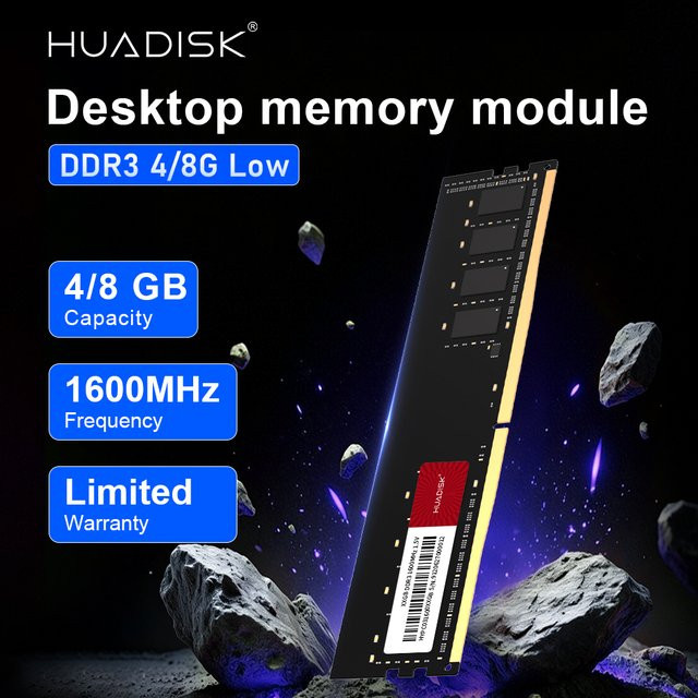 HUADISK DDR3 Desktop-Arbeitsspeicher 1600MHz 240-Pin PC-Speicher-Upgrade für Intel und AMD, Schwarz - Bild 1