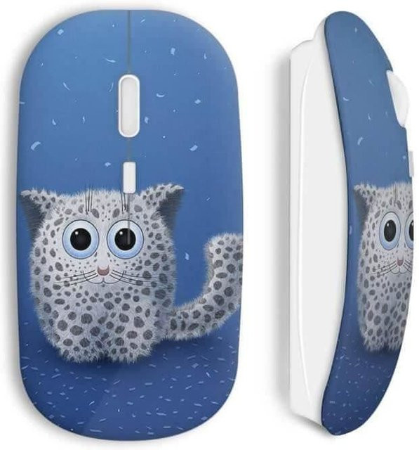 Kabellose Maus MANIACASE mit süßem Katzen-Design in Blau, kompatibel mit Mac und PC via USB - Bild 1