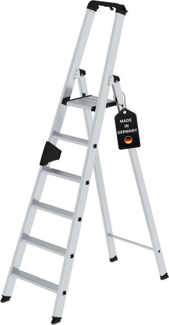 PROREGAL Stufen-Stehleiter einseitig begehbar, 6 Stufen, Silber - Bild 1