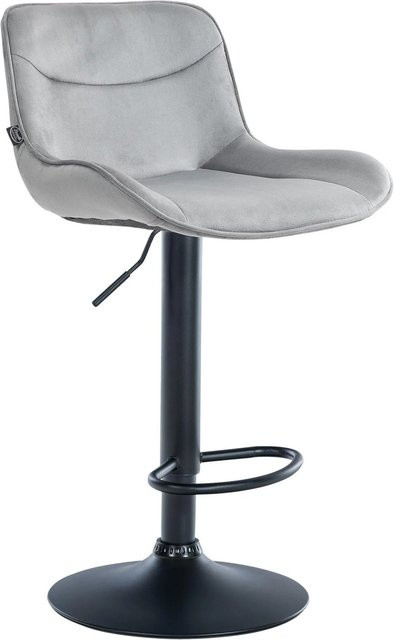 DELUKE Barhocker RAGAD höhenverstellbarer Barstuhl aus Samt mit Lehne und 360 Grad Drehbarkeit, Farbe Grau/Schwarz, B/T/H: 49 x 51 x 85 cm - Bild 1