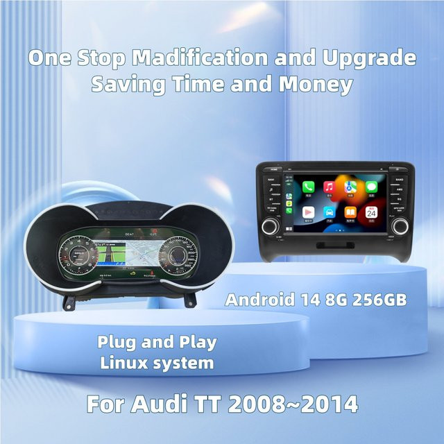 Aotsr Drahtloses CarPlay LCD Instrumentencluster für Audi TT 2008 bis 2014 mit Android Multimedia Player und Bluetooth in Schwarz - Bild 1