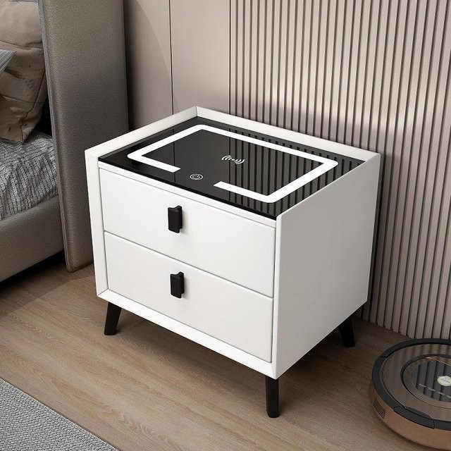 Intelligenter Nachttisch Wood & Board in Weiß mit kabelloser Ladefunktion, USB-Anschluss und integrierter Beleuchtung, Breite: 40 cm - Bild 1