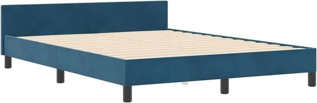 vidaXL Bettgestell mit Kopfteil in Dunkelblau aus Samt, B/T/H: 140 x 200 x 146 cm - Bild 1
