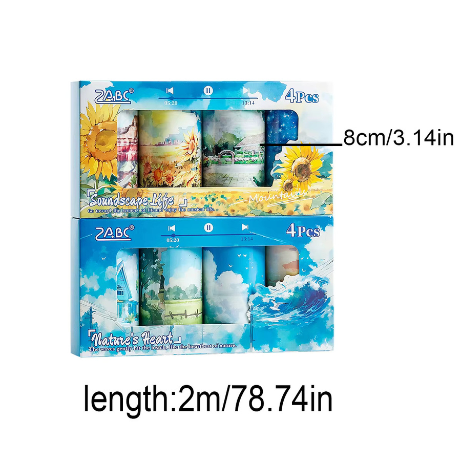 4 Rollen transparentes PET-Washi-Klebeband Set mit Naturlandschaft-Design in Multicolour für Scrapbooking und Journaling - Bild 2