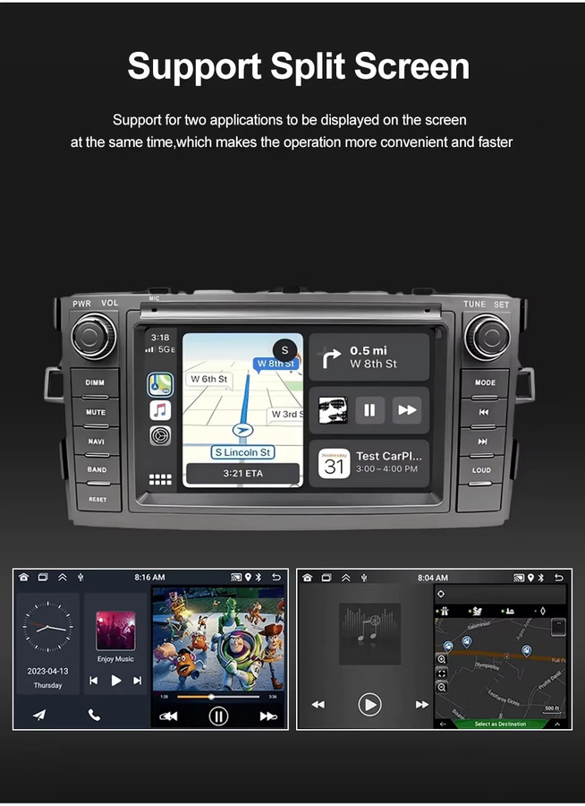7 Zoll Android 14 Autoradio mit Navi, Mirrorlink, GPS, WiFi und Bluetooth für Toyota Auris (2006-2012), Schwarz - Bild 4