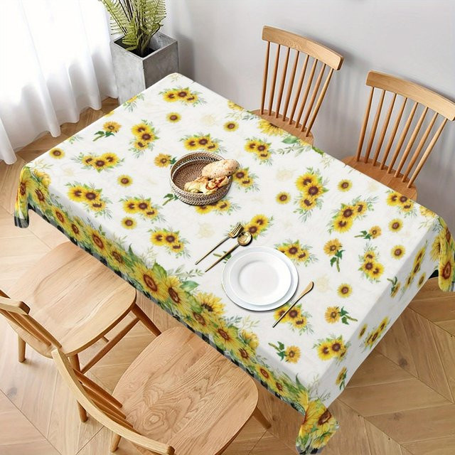 JMG Household Supplies Tischdecke mit Sonnenblumen und Buffalo-Karo in Aquarell-Optik, Weiß, B/T: 90 x 140 cm - Bild 1